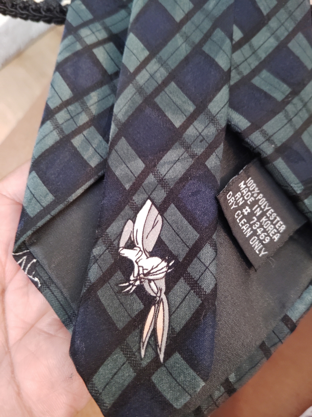 Navy Plaid Silk-Feel Men’s Tie with Subtle Motif - Picture 5 of 5